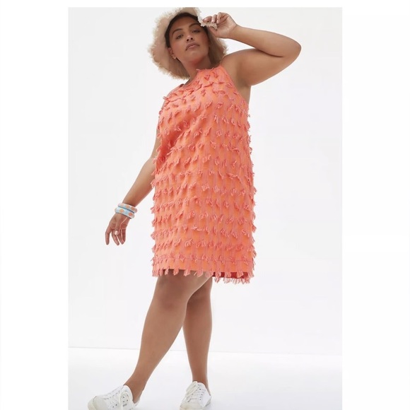 Anthropologie Textured Shift Dress Boho Open Back Cover Up Beach Embroidered - Picture 2 of 9